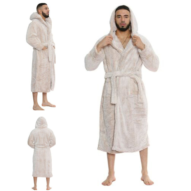 Belfry Bathroom Mens Hooded Dressing Gown Plush Fluffy Soft Warm Fleece Bathrobe Gift Wayfair